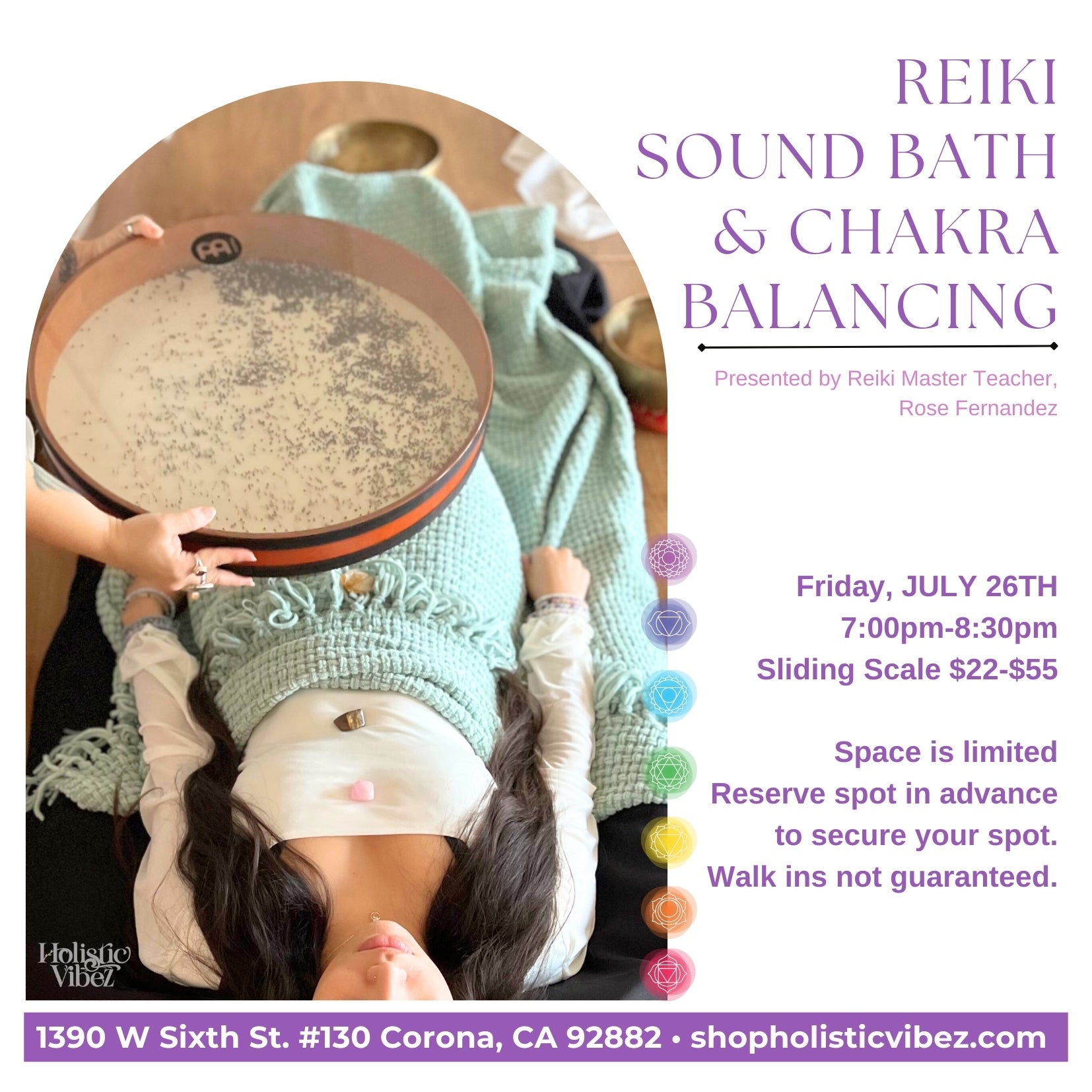 Reiki Sound Bath & Chakra Balancing: Friday, July 26th